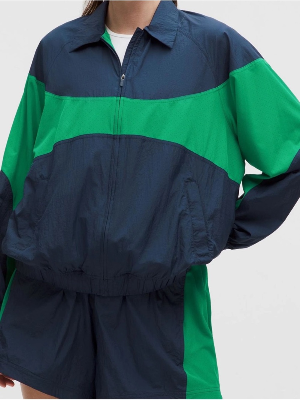 NWT Lululemon Large Nylon Colourblock Collared Track Jacket Navy Green